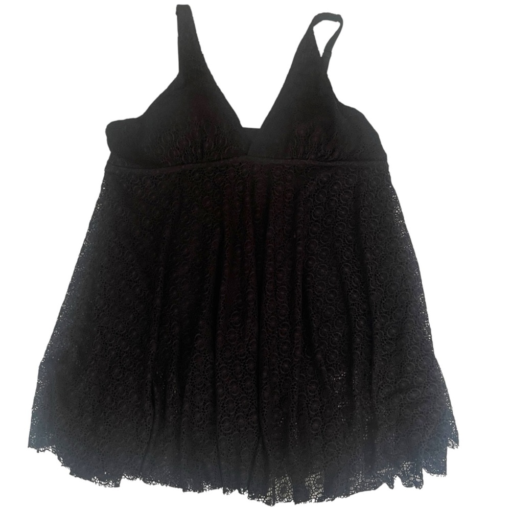 Black Lace One-Piece Swimdress - V-Neck Swim One-Piece